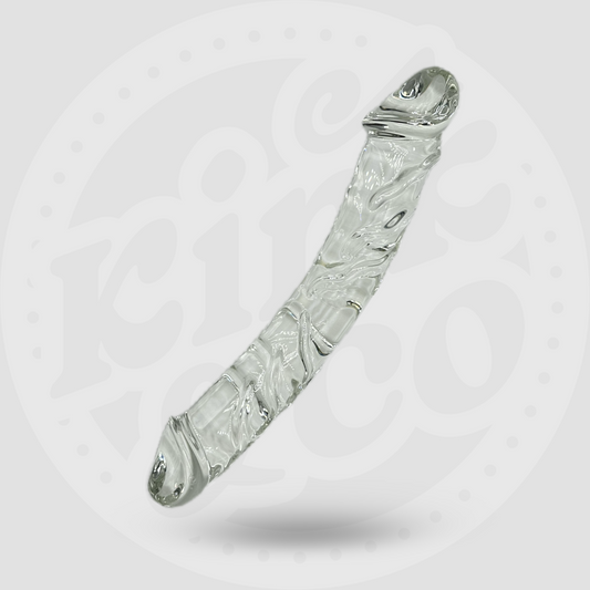 Mini Goliath Double Ended Curved Ribbed Life Like Clear Glass Dildo