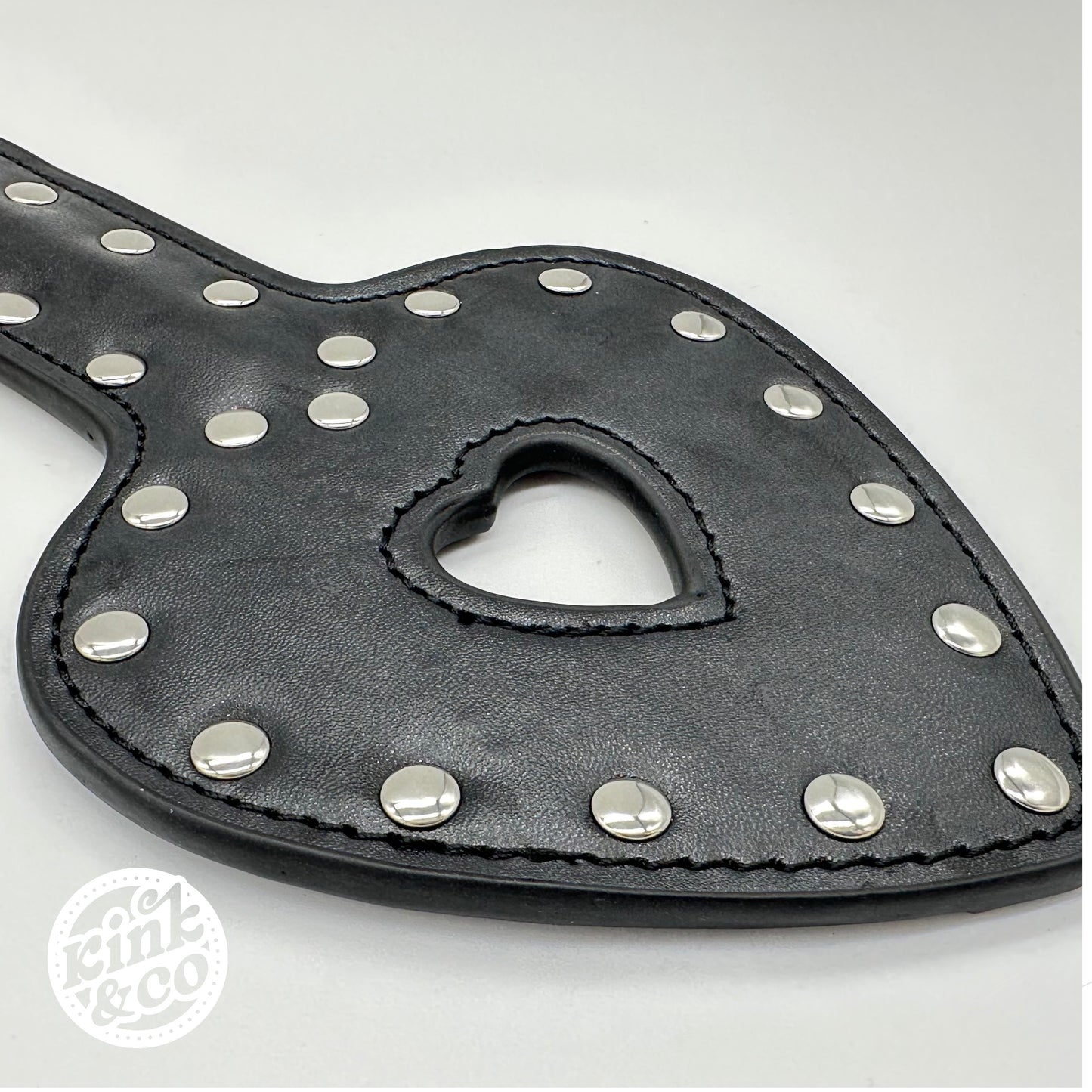 Black Heart Studded Leather Slapper Paddle - By Kink&Co