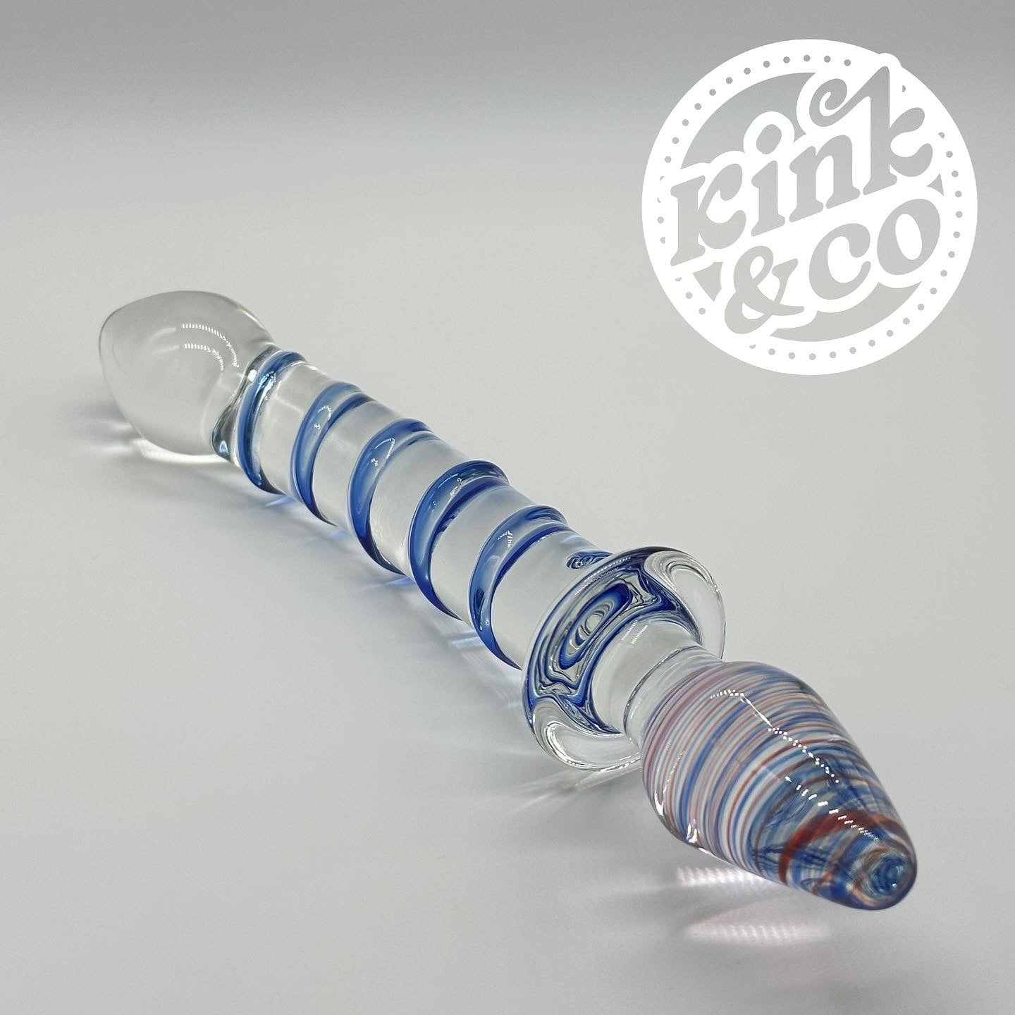 Curved Ribbed Glass Dildo With Butt Plug