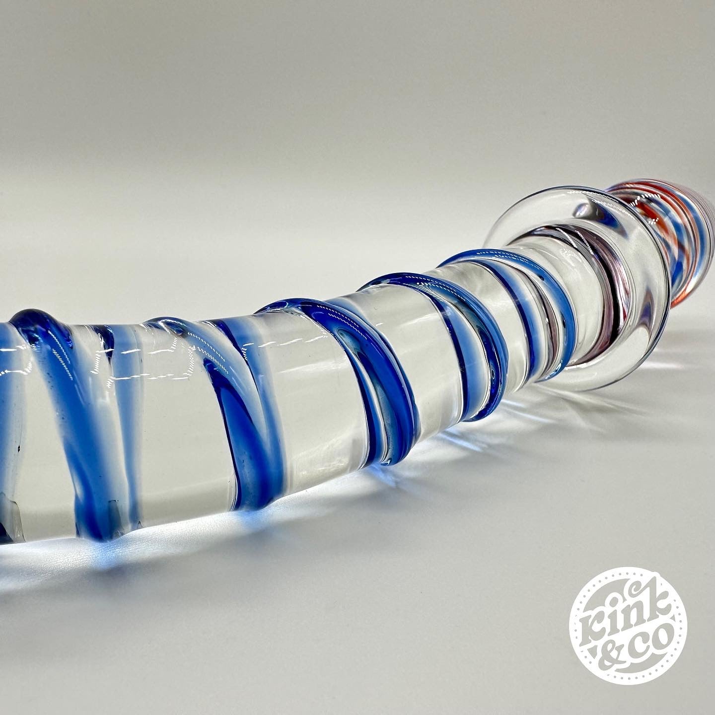 Curved Ribbed Glass Dildo With Butt Plug