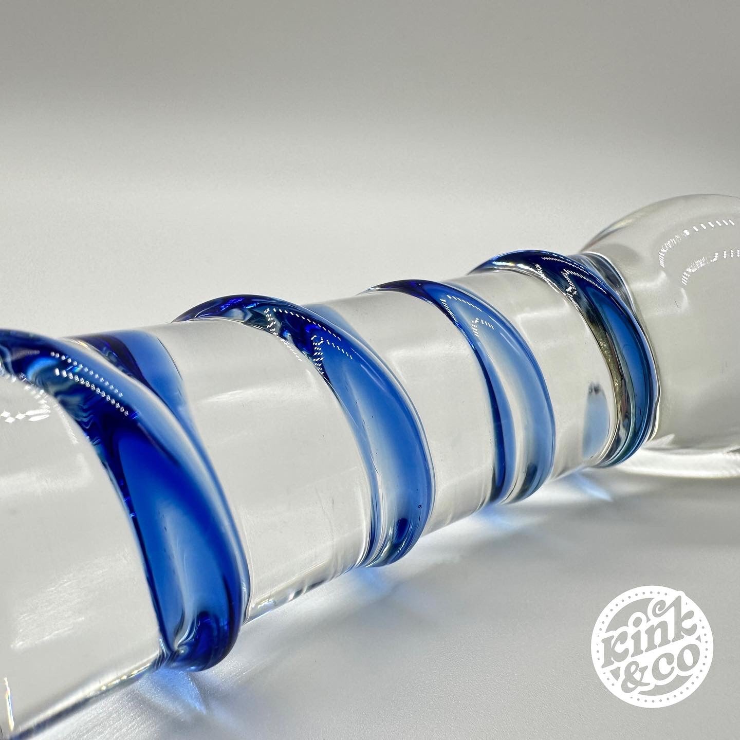 Curved Ribbed Glass Dildo With Butt Plug