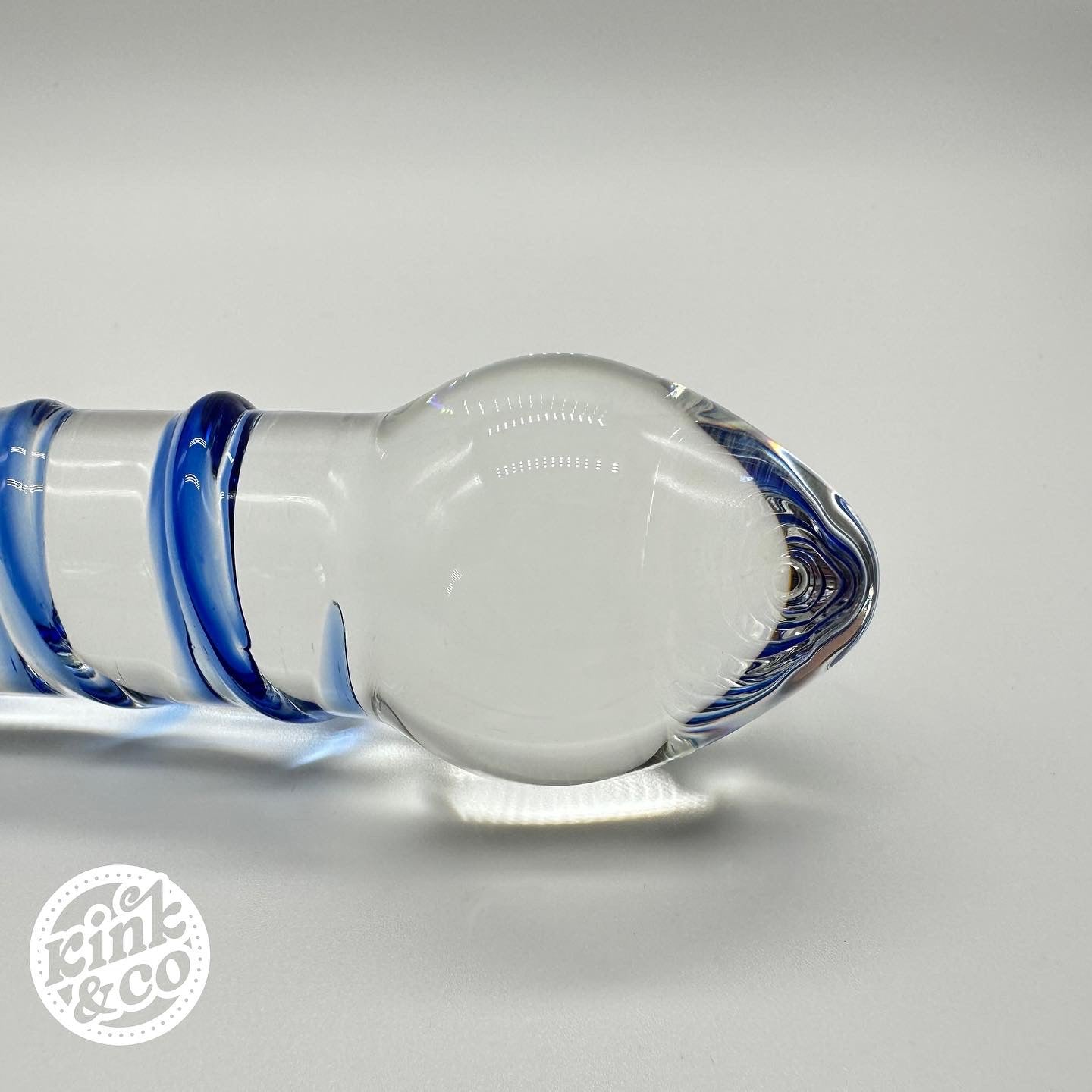 Curved Ribbed Glass Dildo With Butt Plug