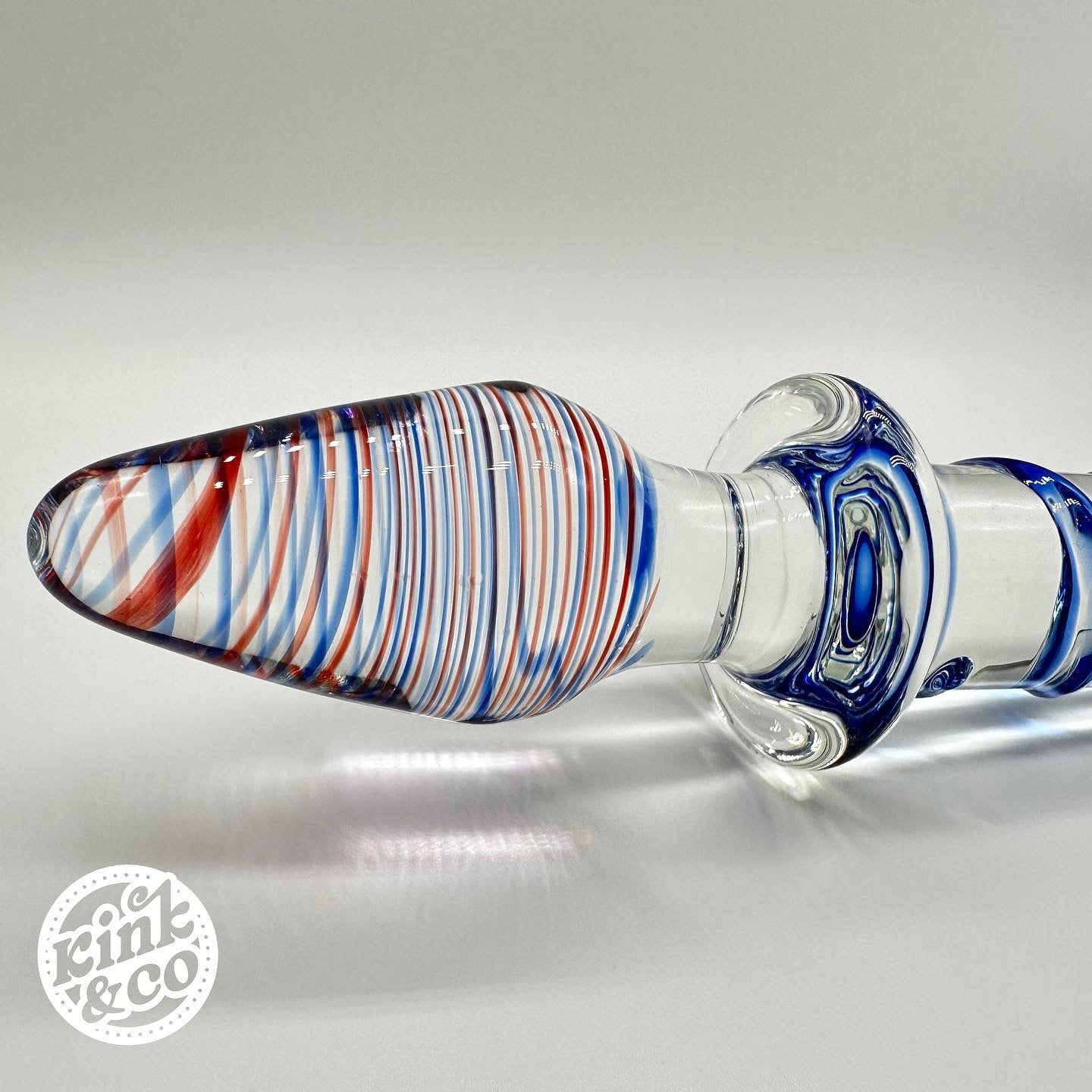 Curved Ribbed Glass Dildo With Butt Plug