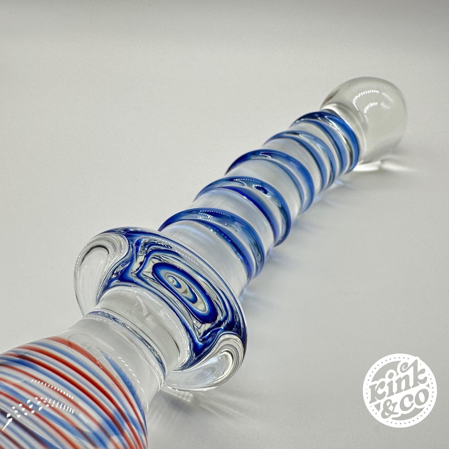 Curved Ribbed Glass Dildo With Butt Plug