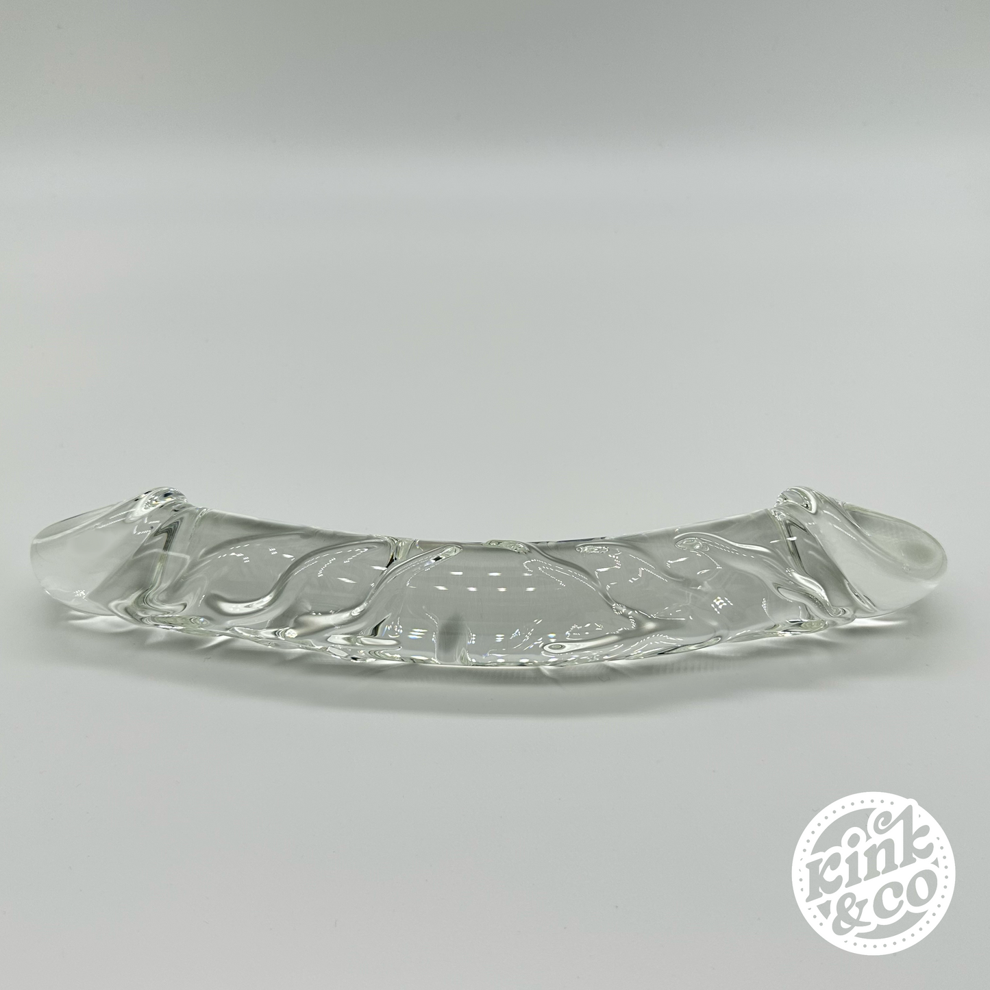Mini Goliath Double Ended Curved Ribbed Life Like Clear Glass Dildo