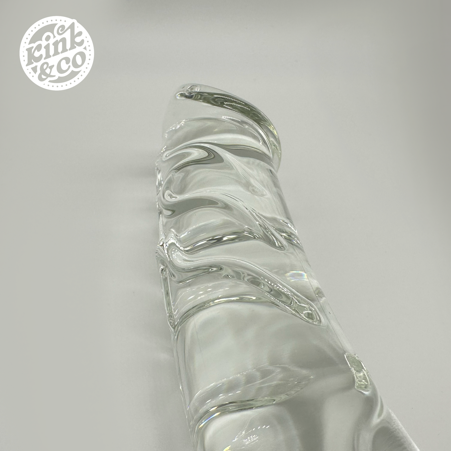 Mini Goliath Double Ended Curved Ribbed Life Like Clear Glass Dildo
