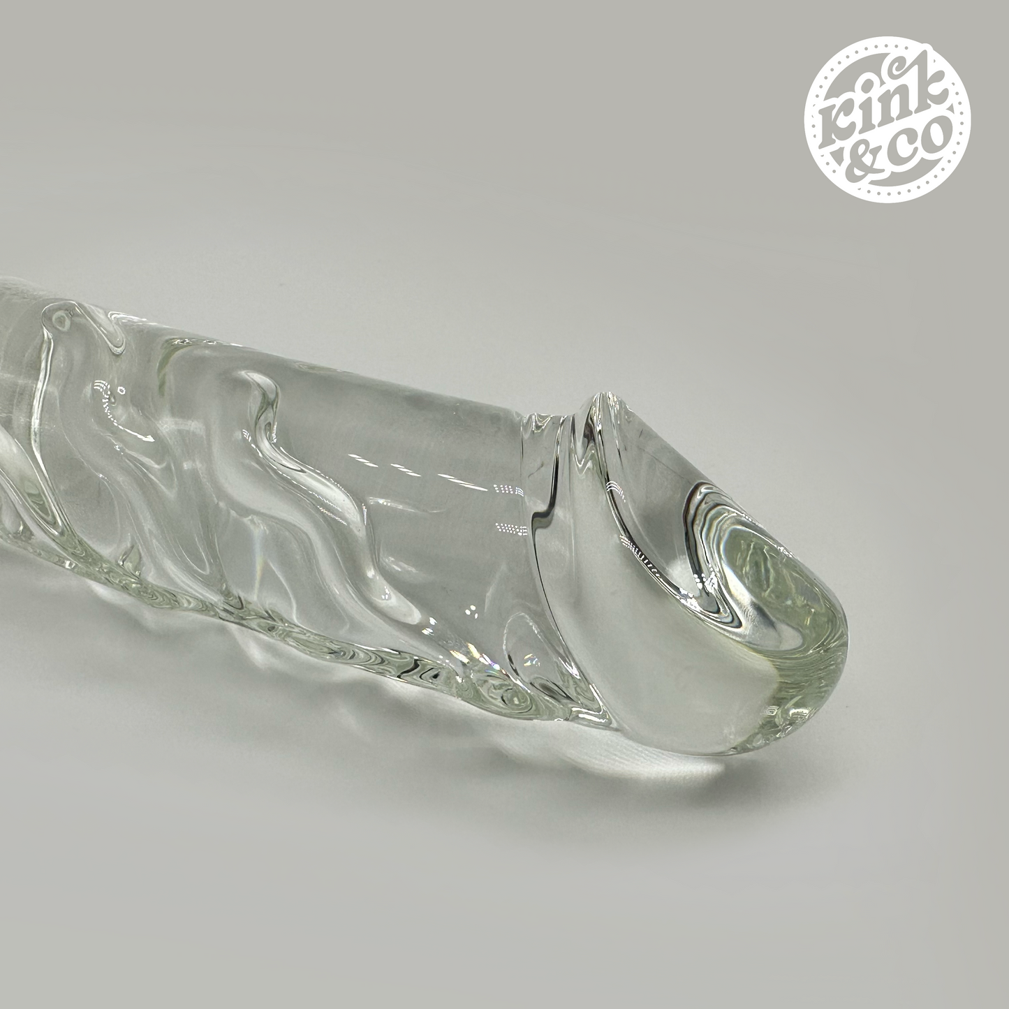 Mini Goliath Double Ended Curved Ribbed Life Like Clear Glass Dildo
