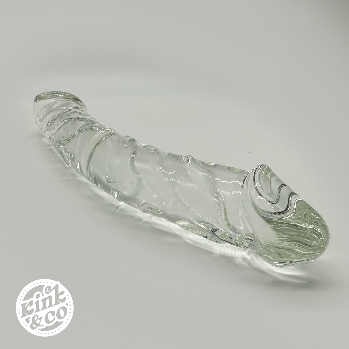 Mini Goliath Double Ended Curved Ribbed Life Like Clear Glass Dildo