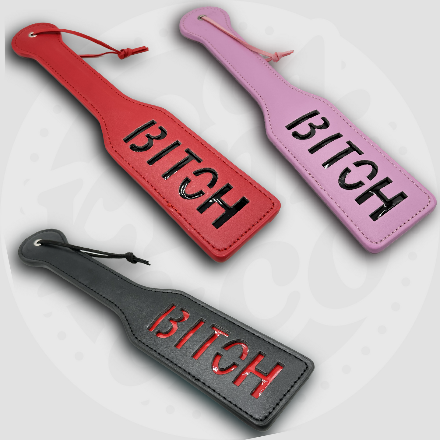 Leather Spanking Paddle with Bitch Imprint