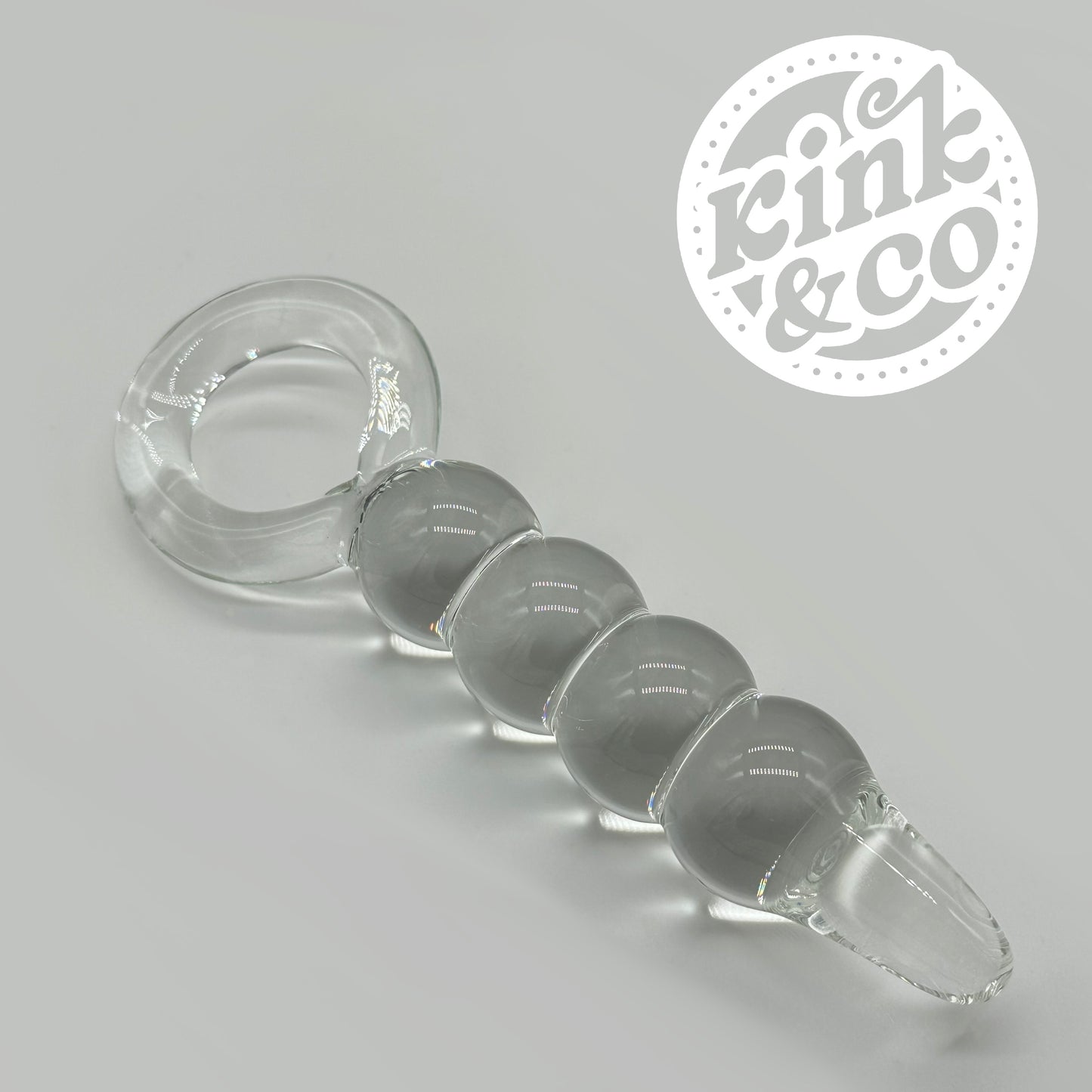 Clear Glass anal beads with O ring Handle - By Kink&Co