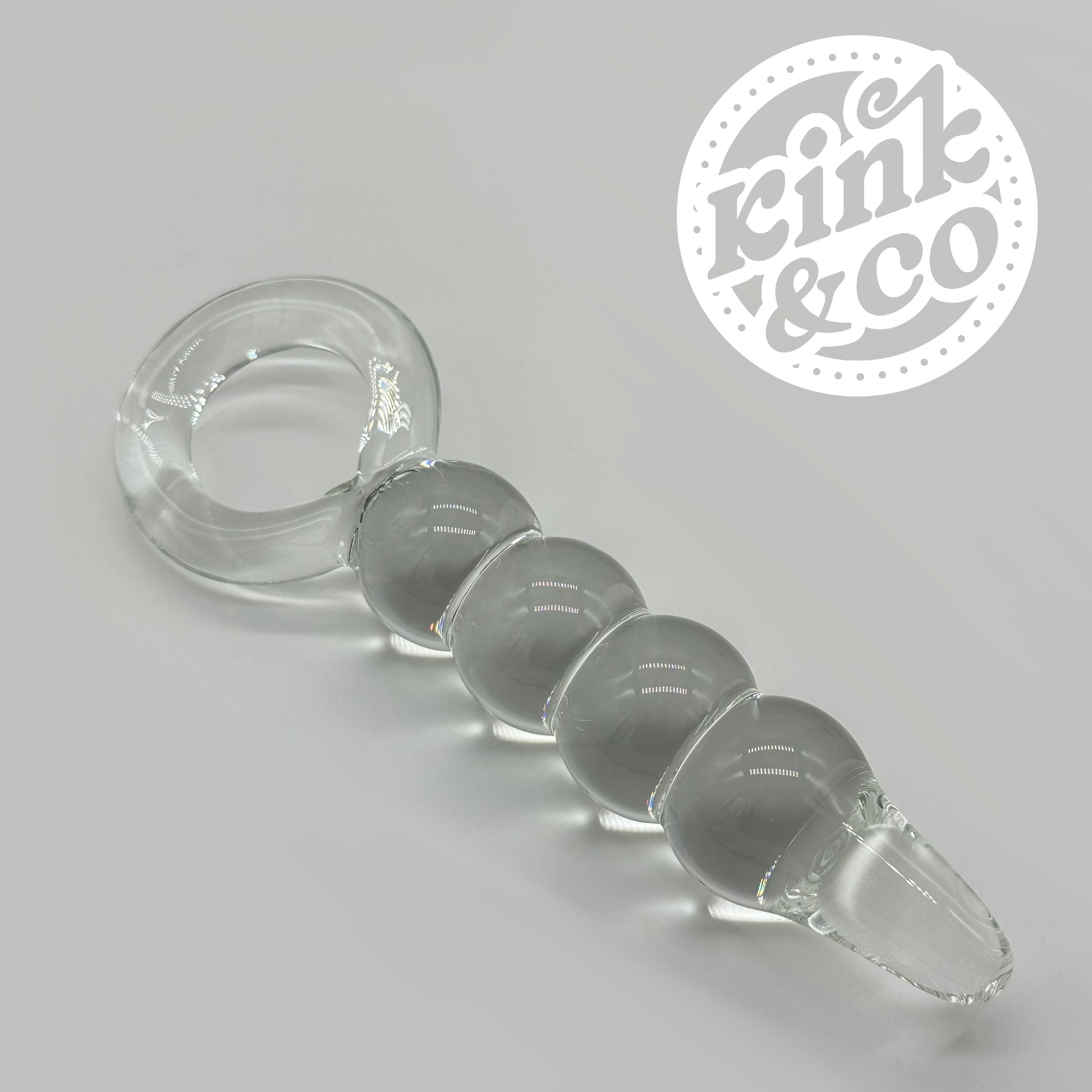 Clear Glass anal beads with O ring Handle - By Kink&Co