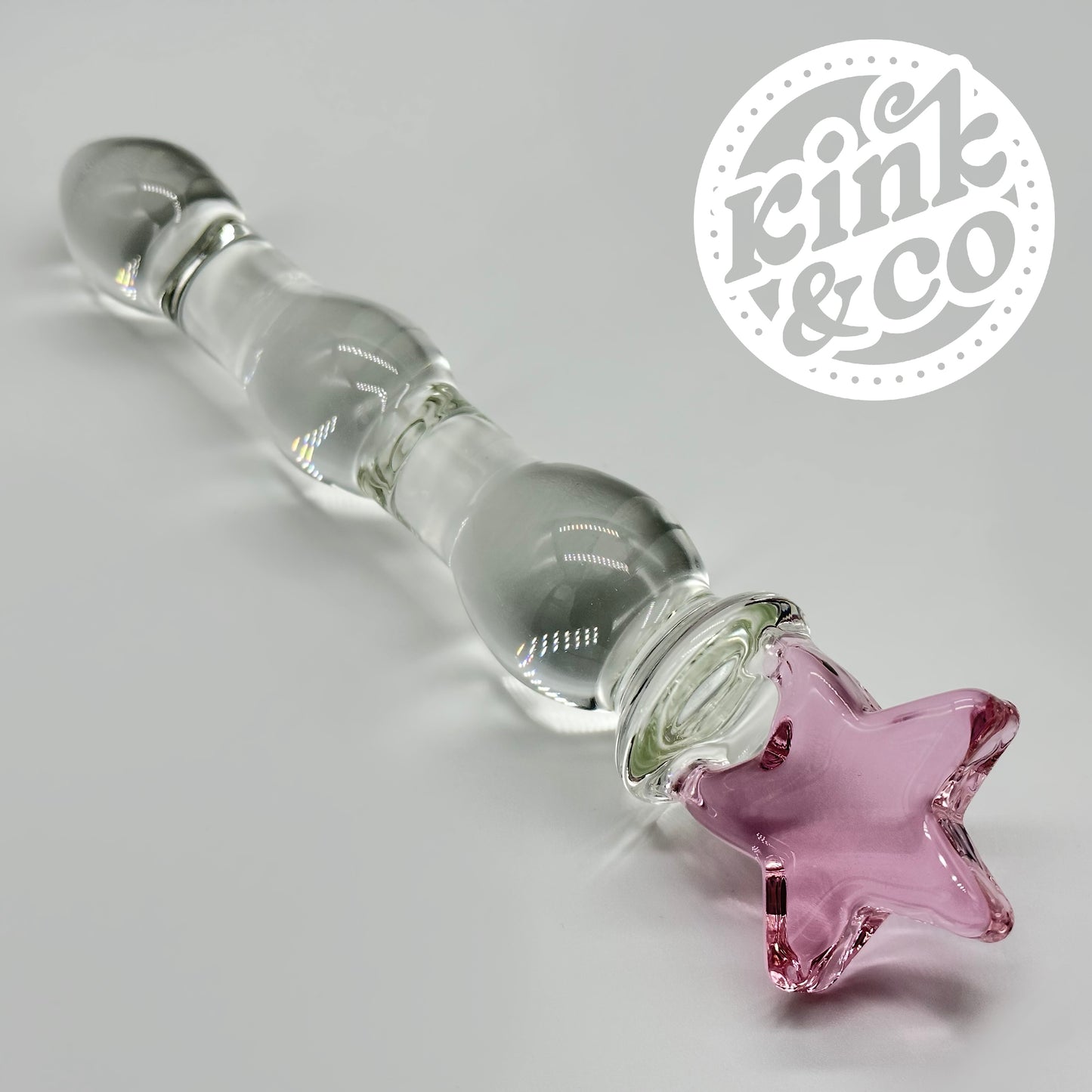 Glass Dildo Pink Star Top With Beaded Body - By Kink&Co