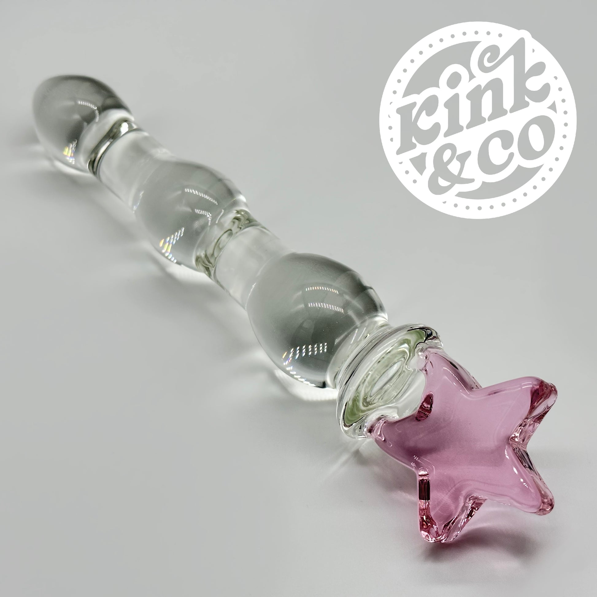Glass Dildo Pink Star Top With Beaded Body - By Kink&Co