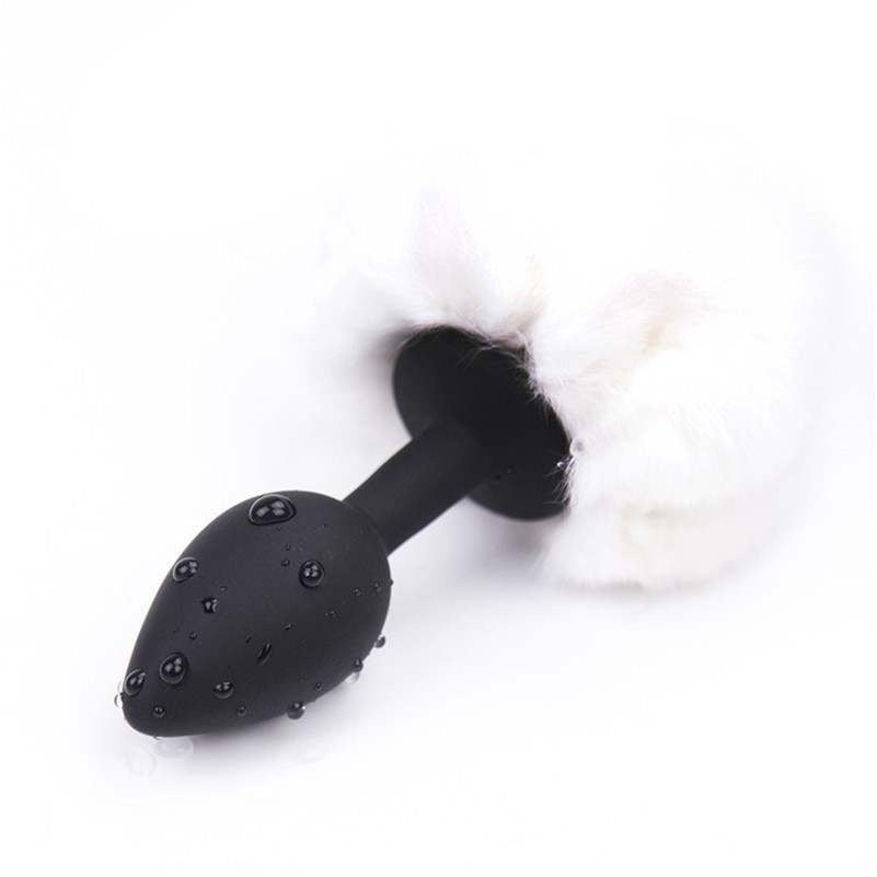 Black and white Cute Bunny Faux Fur Tail Butt Plug - By Kink&Co