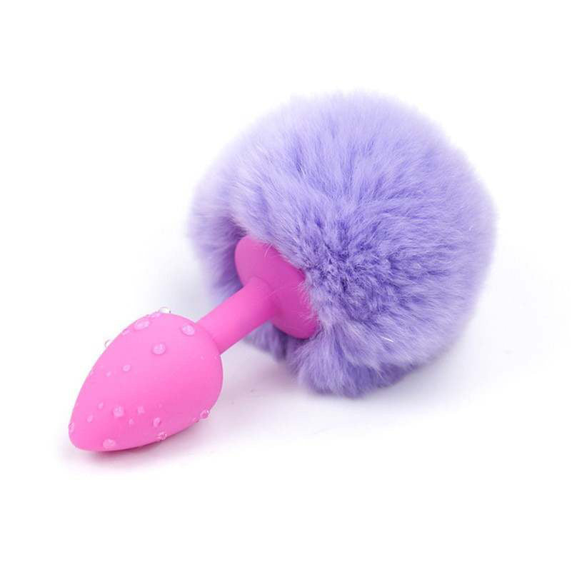 Pink and purple Cute Bunny Faux Fur Tail Butt Plug - By Kink&Co