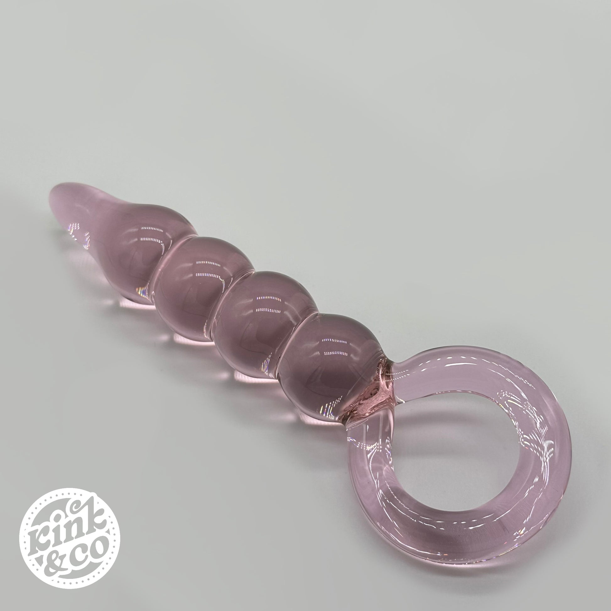 Pink Glass anal beads with O ring Handle - By Kink&Co