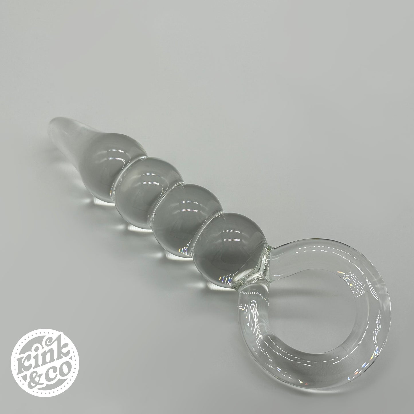 Clear Glass anal beads with O ring Handle - By Kink&Co