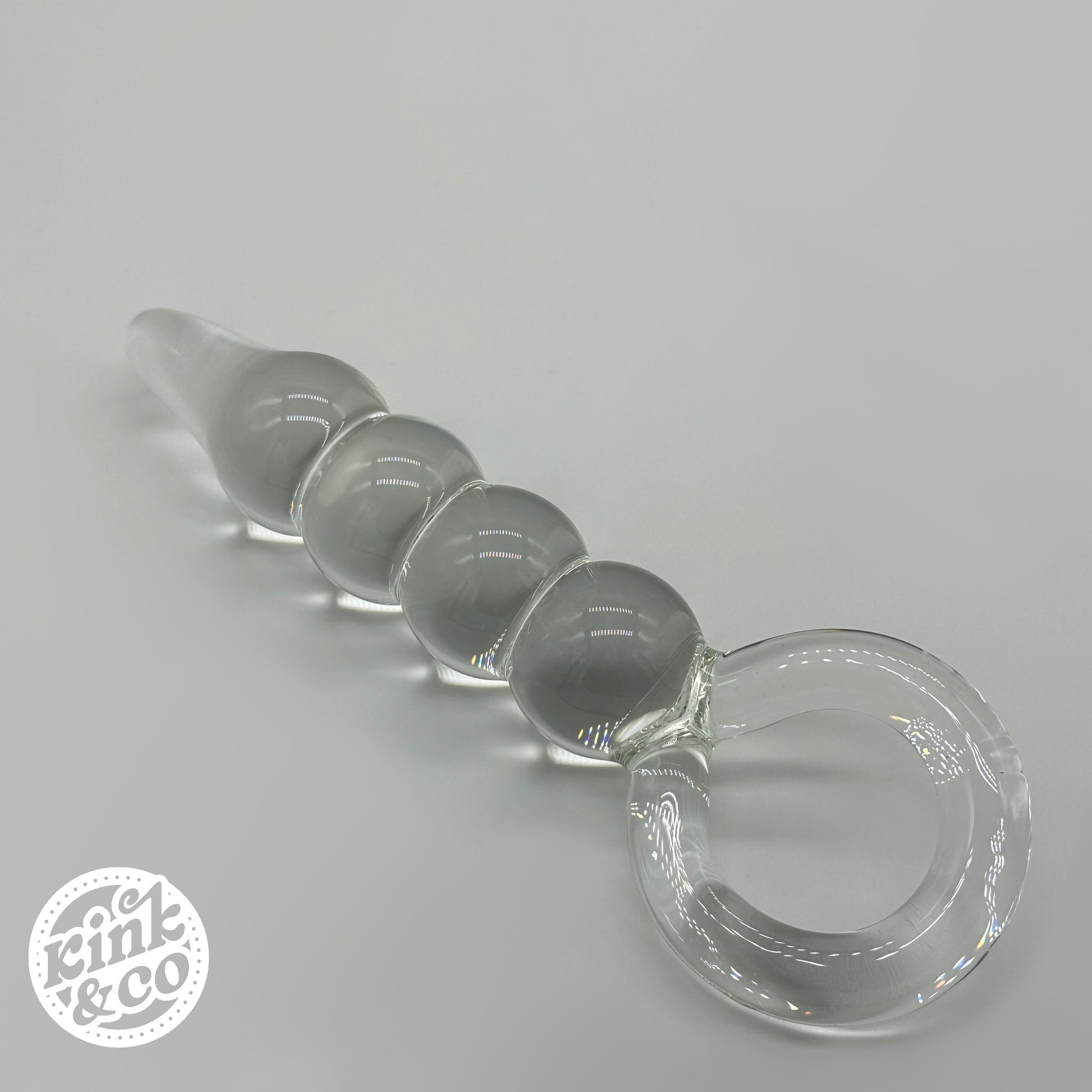 Clear Glass anal beads with O ring Handle - By Kink&Co