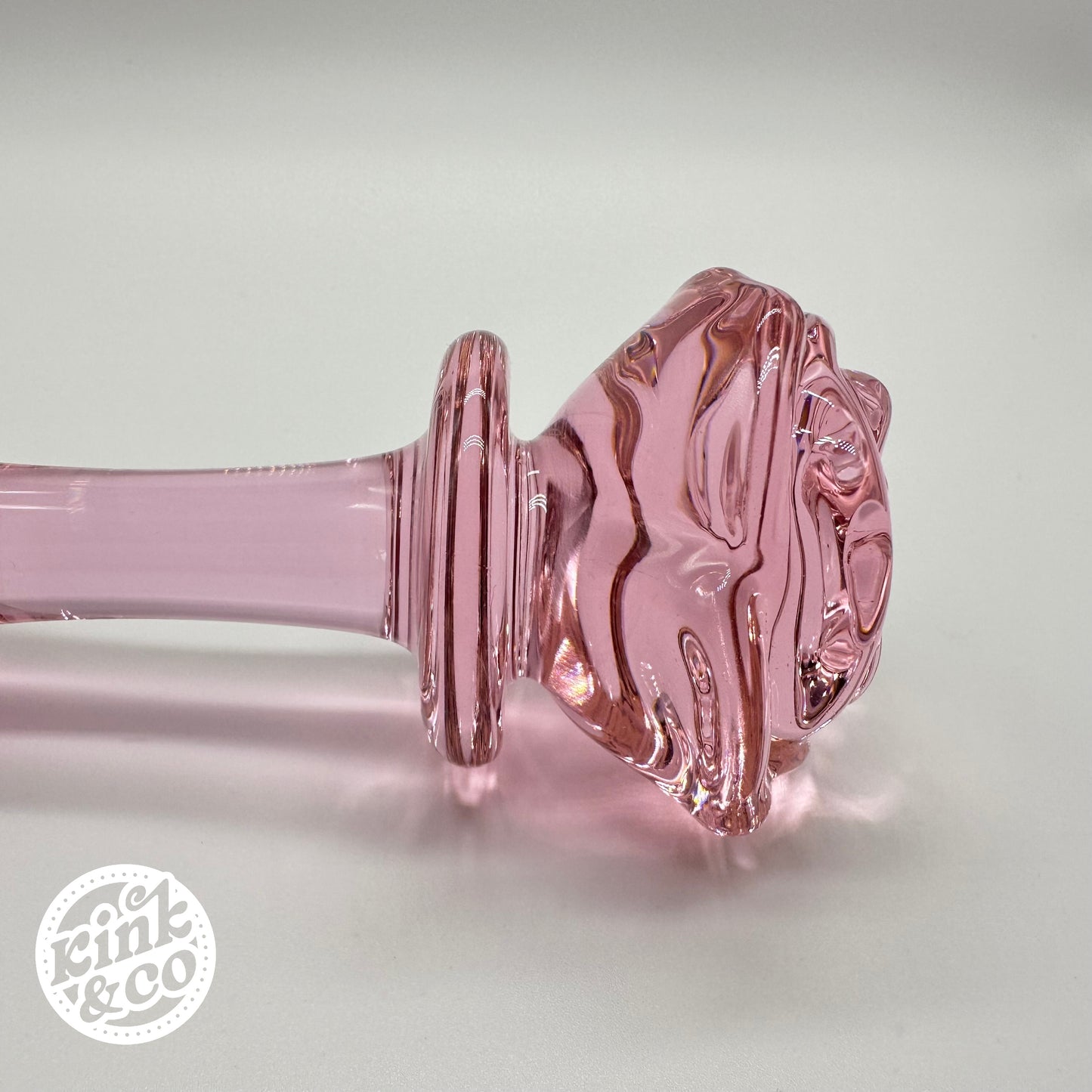Pink Glass Butt Plug With Rose Top