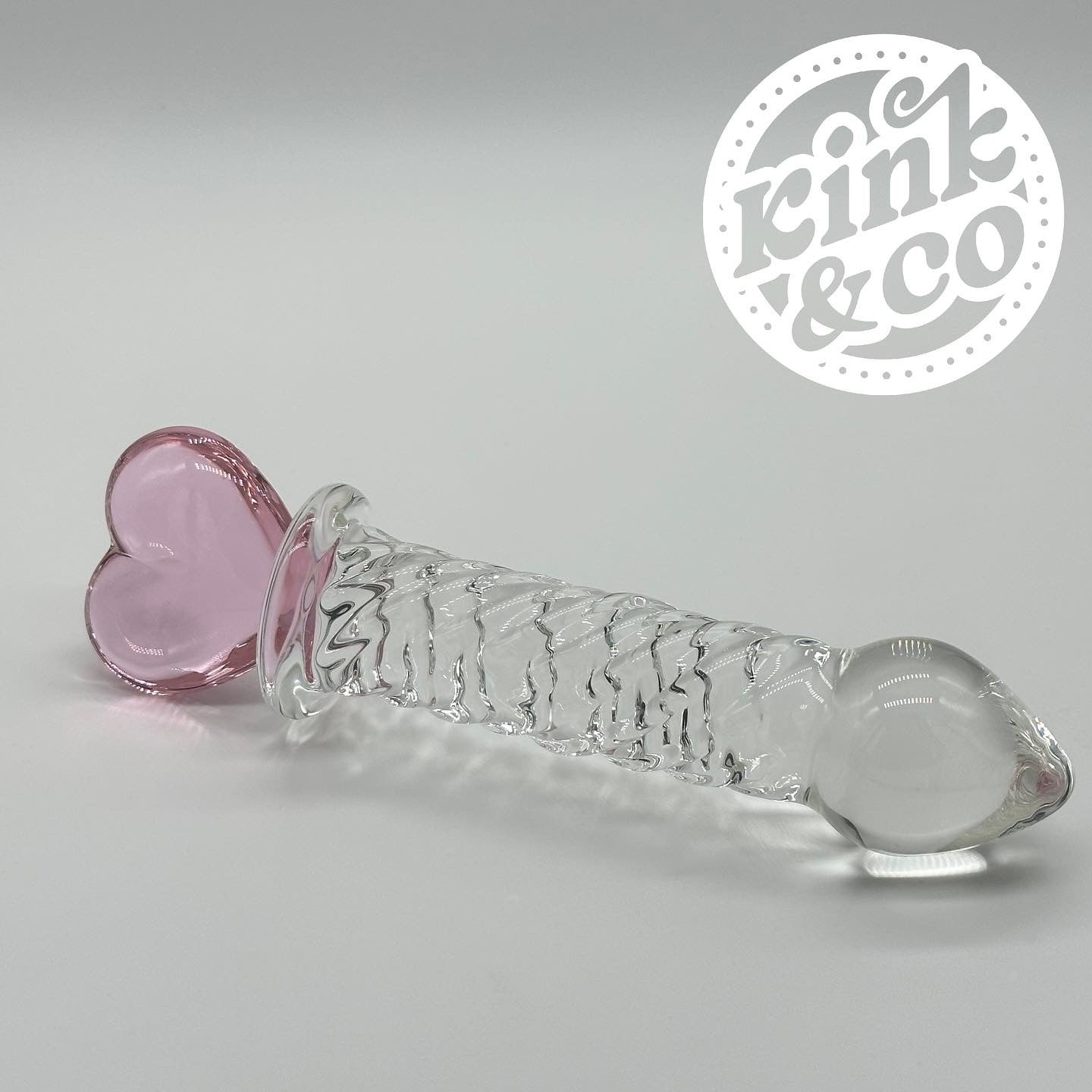 Glass Dildo Pink Heart With Spiral Ridged Body - By Kink&Co