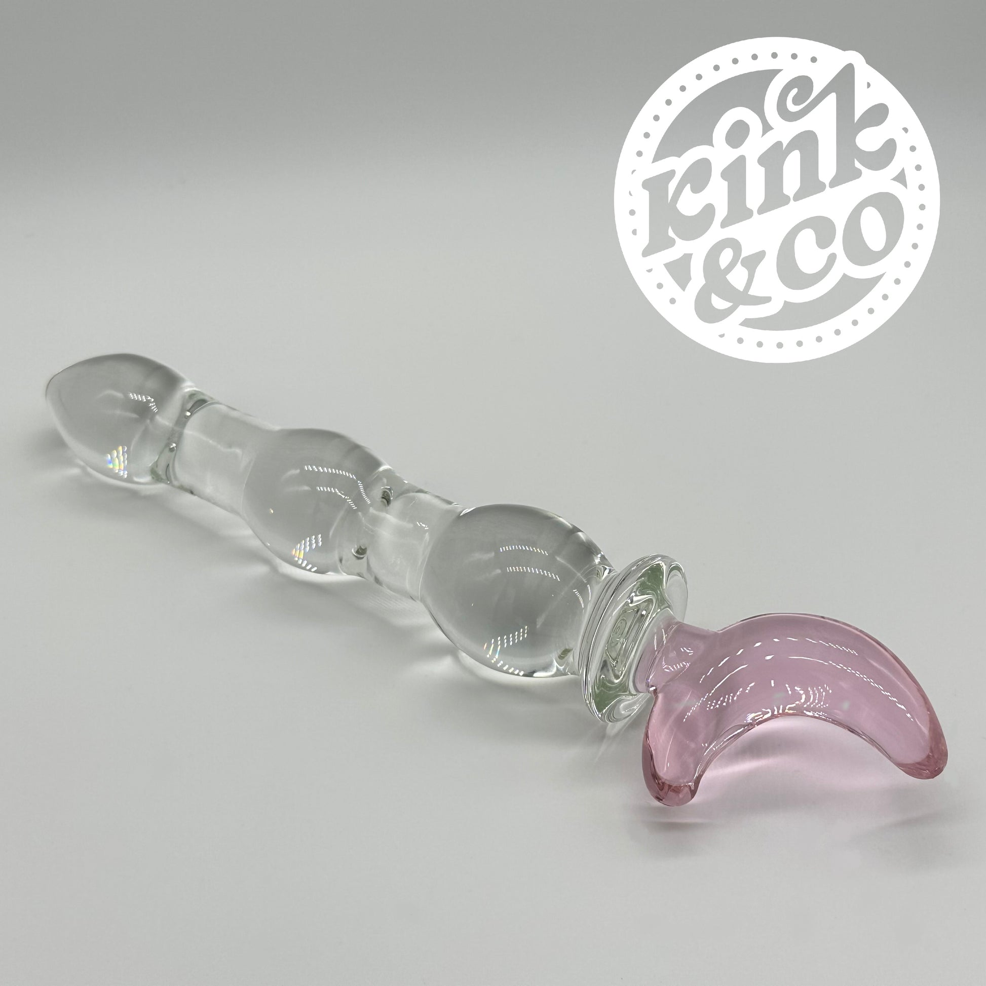 Glass Dildo Pink Moon Top With Beaded Body - By Kink&Co