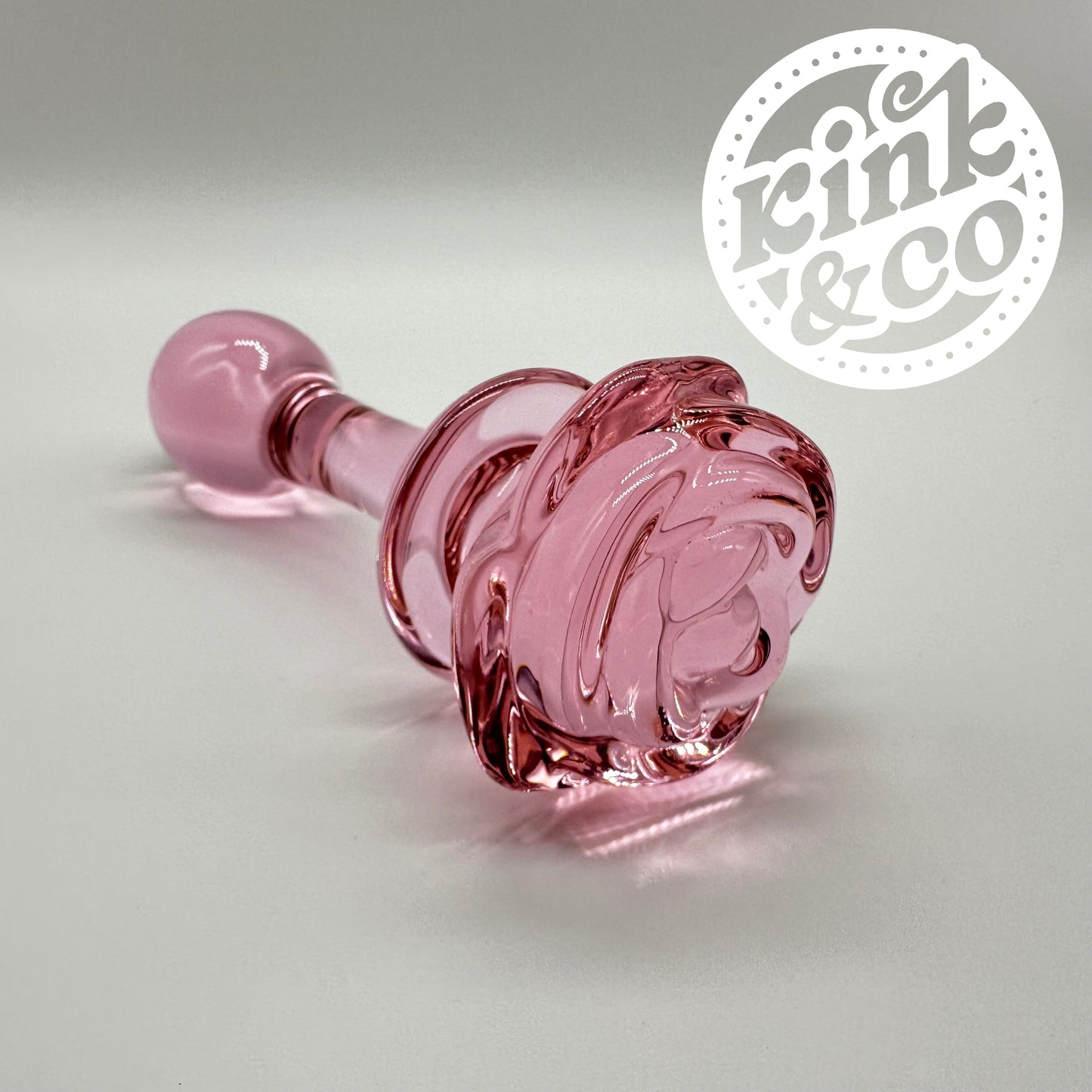 Pink Glass Butt Plug With Rose Top